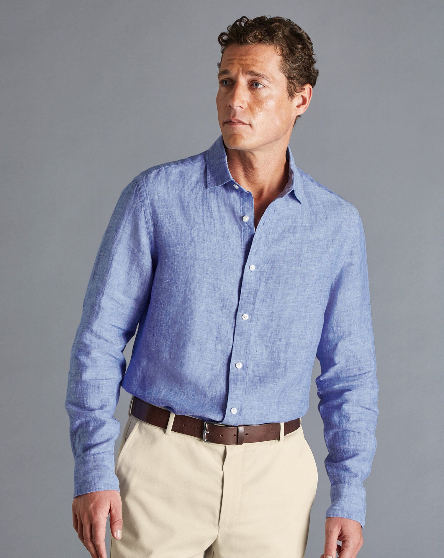 Cobalt Blue Plain Slim Fit Pure Linen Shirt – Charles Tyrwhitt Pakistan