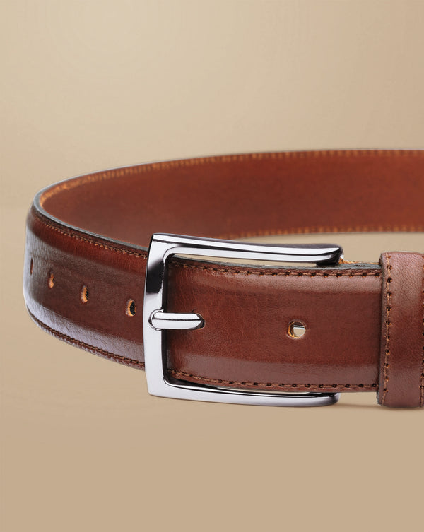 Dark Tan Brown Leather Formal Belt