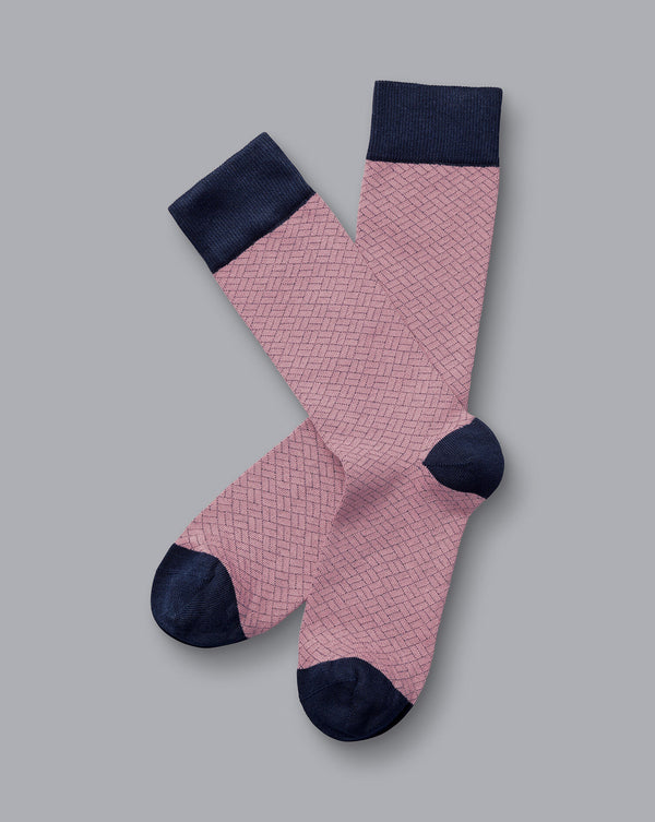 Pink And Light Grey Patterned Socks