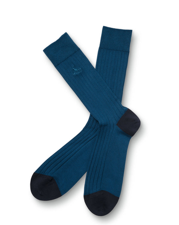 Dark Turquoise Blue Cotton Rib Socks