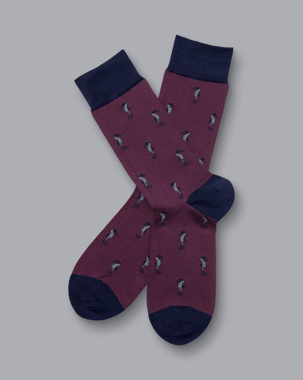 Blackberry Purple Seahorse Motif Socks