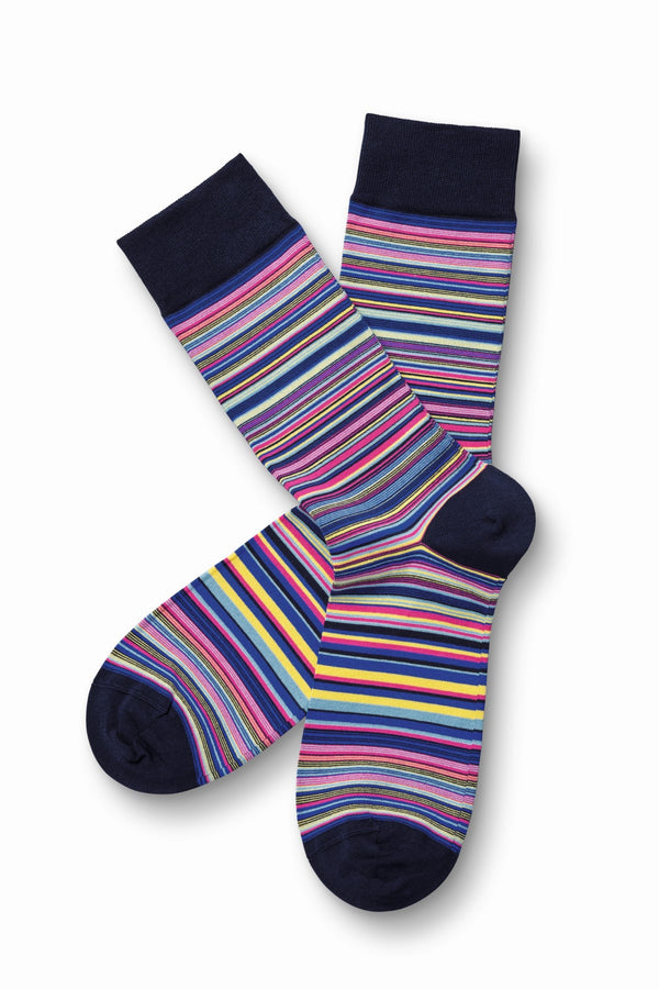 Bright Pink And Cobalt Blue Multi Stripe Socks