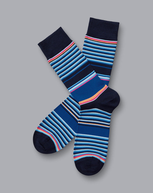 Cobalt Blue Multi Block Stripe Socks