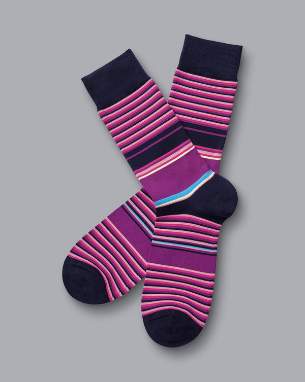 Dark Pink Multi Block Stripe Socks