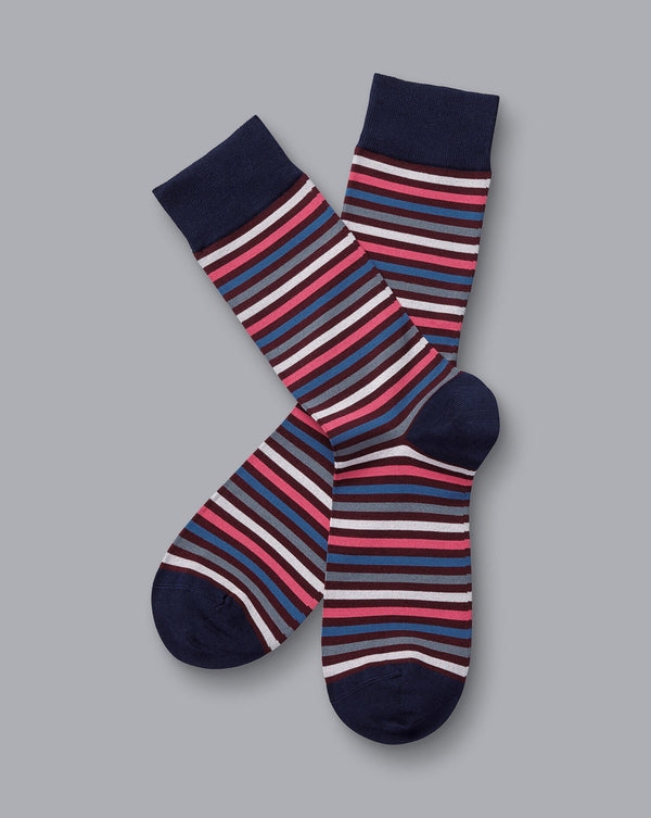 Maroon Red And Coral Stripe Socks