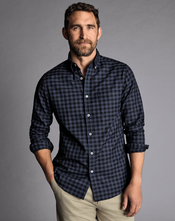 Indigo Blue Gingham Slim Fit Non-Iron Twill Shirt