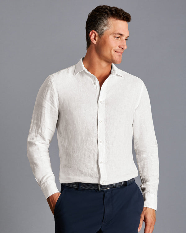 White Plain Slim Fit Pure Linen Shirt