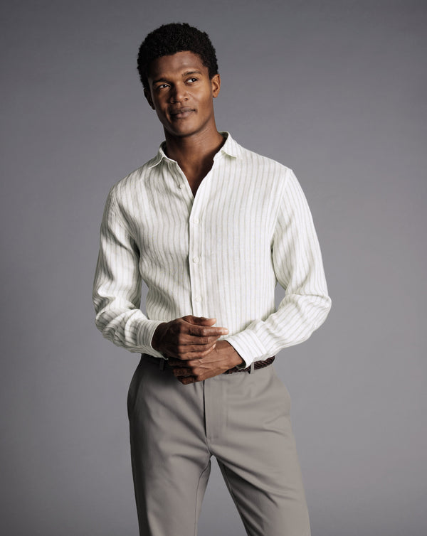 Limestone Stripe Slim Fit Pure Linen Shirt