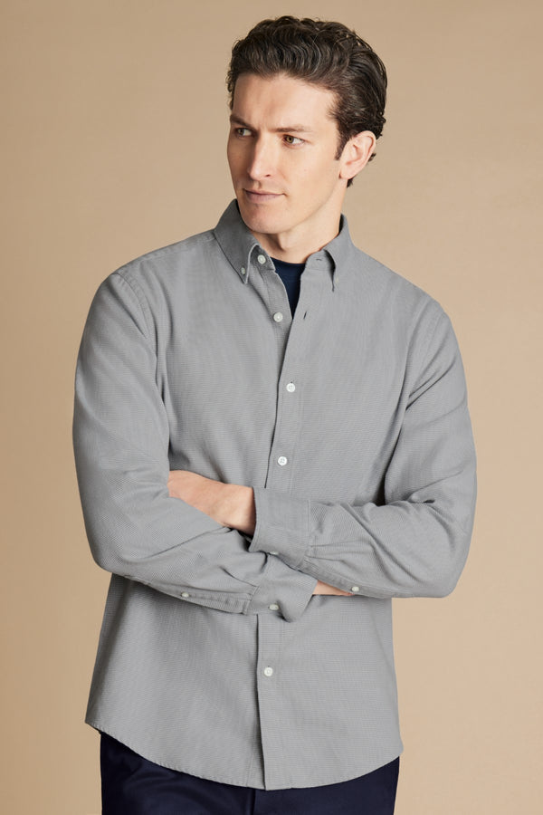 Light Grey Puppytooth Dobby Flannel Slim Fit Shirt