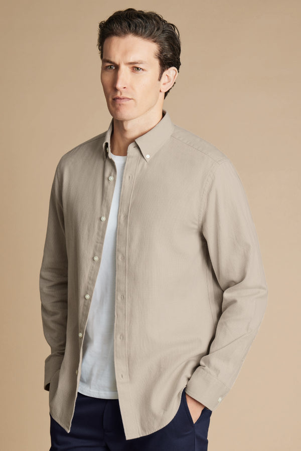 Taupe Puppytooth Dobby Flannel Slim Fit Shirt