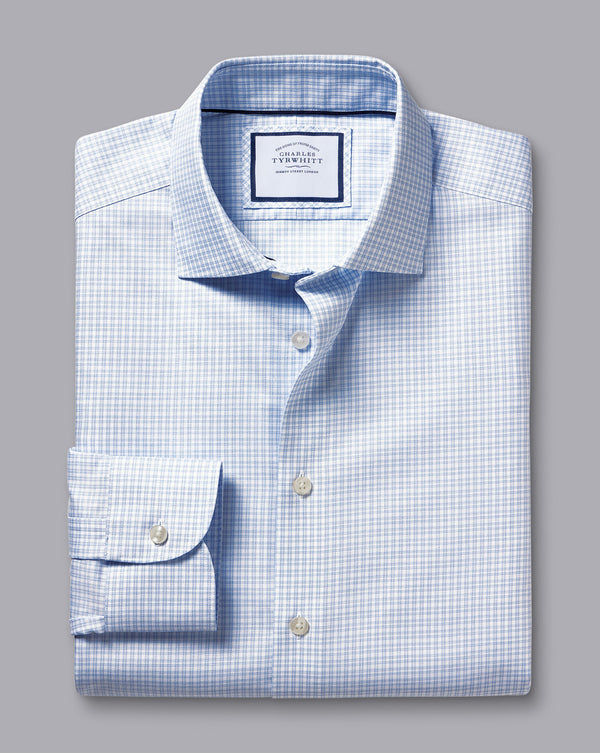 Sky Blue Non-Iron Cotton Linen Check Slim Fit Shirt