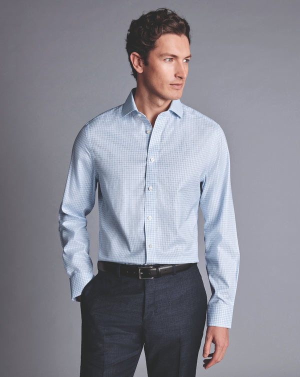 Sky Blue Double Check Non-Iron Cutaway Slim Fit Shirt