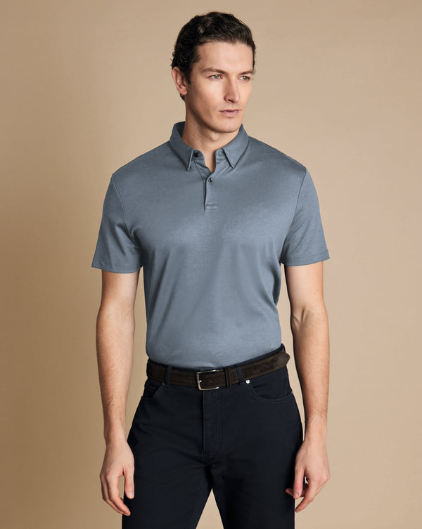 Steel Blue Plain Short Sleeve Jersey Polo