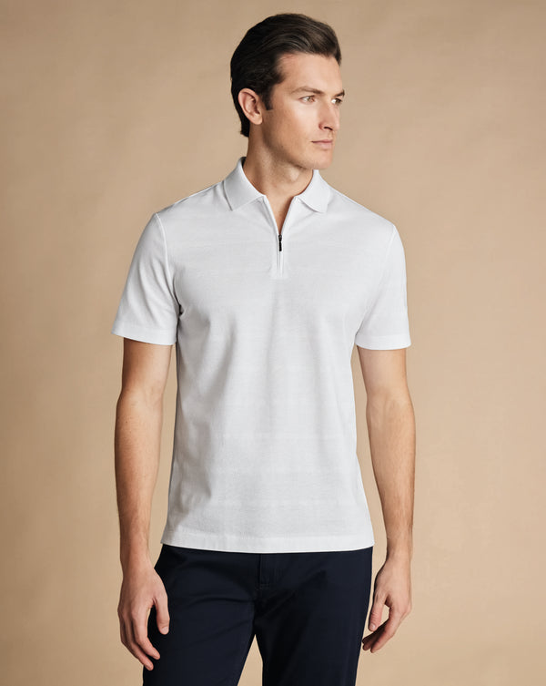 White Popcorn Textured Stripe Tyrwhitt Cool Polo