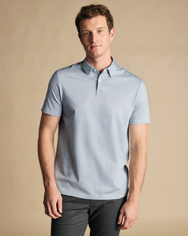 Light Blue Cotton Tencel Tyrwhitt Cool Polo