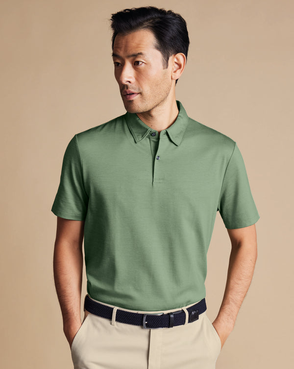 Light Green Cotton Tencel Tyrwhitt Cool Polo