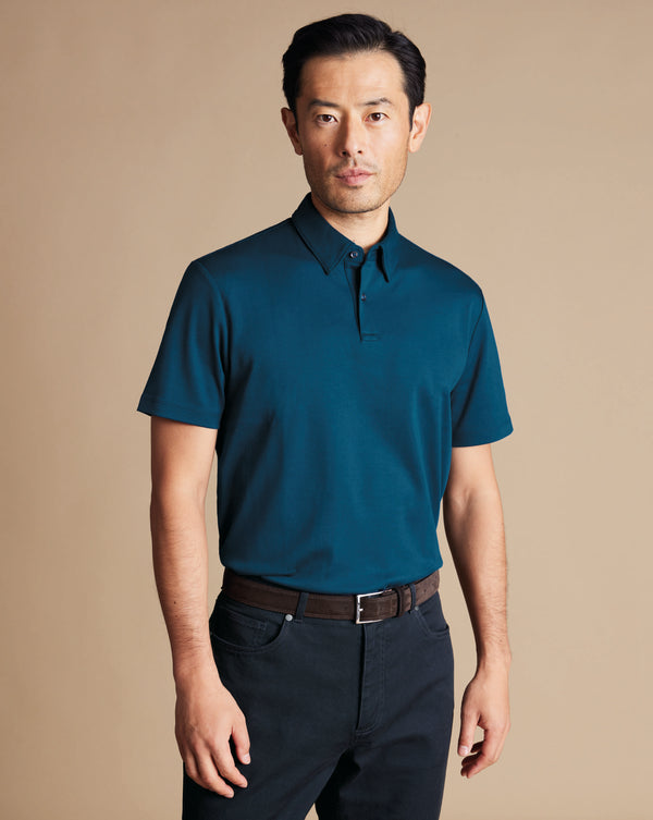 Turquoise Blue Plain Short Sleeve Jersey Polo