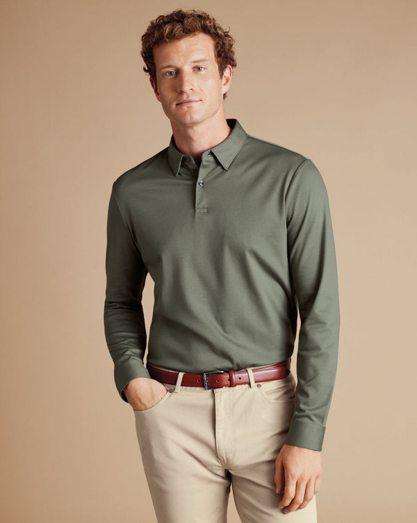 Sage Green Long Sleeve Jersey Polo