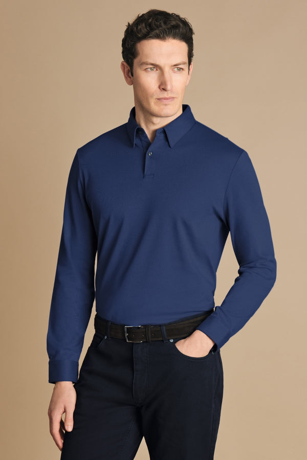 French Blue Plain Long Sleeve Jersey Polo