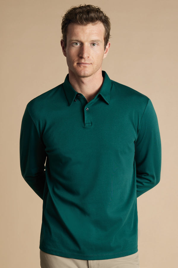 Green Plain Long Sleeve Jersey Polo