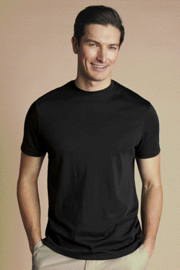 Black Cotton Jersey Short Sleeve Tyrwhitt T