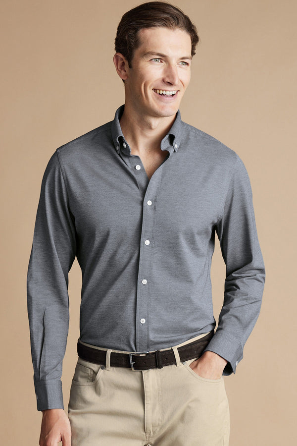 Flint Grey Four-Way Stretch Button Down Jersey Shirt