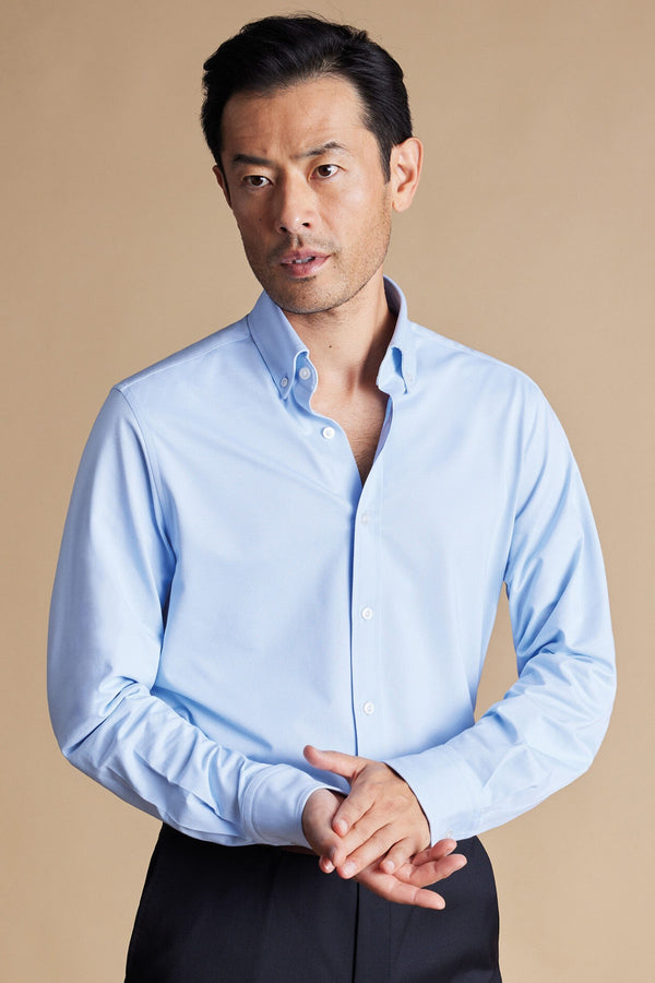 Sky Blue Four-Way Stretch Button Down Jersey Shirt