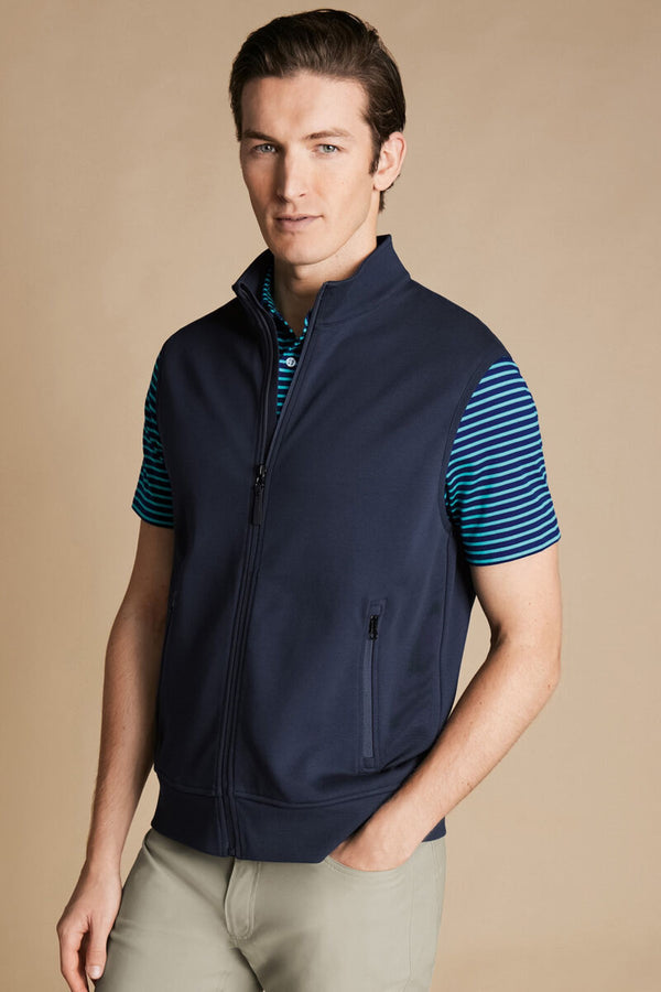 Navy Blue Performance Sleeveless Funnel Neck Gilet