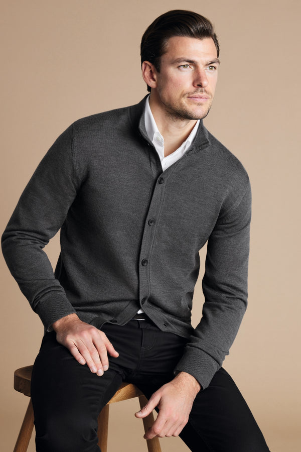 Grey Button Through Funnel Neck Cardigan