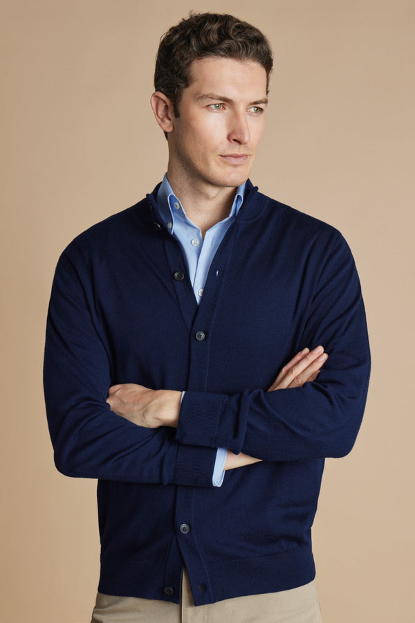 Navy Blue Button Through Funnel Neck Cardigan