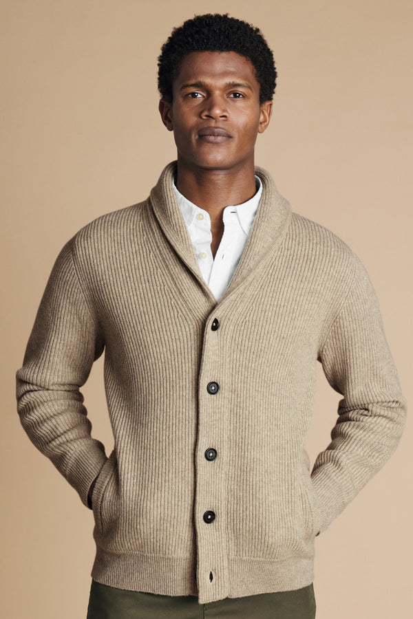 Oatmeal Chunky Merino Shawl Neck Cardigan