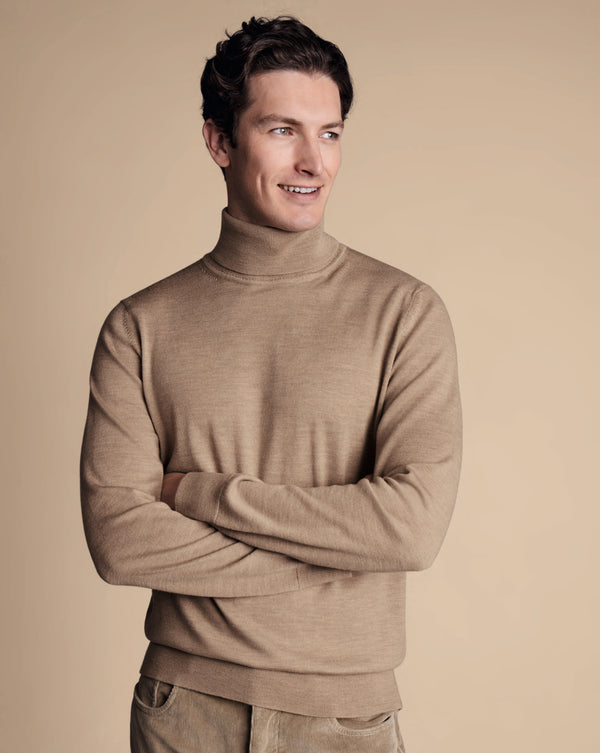 Oatmeal Pure Merino Roll Neck Jumper