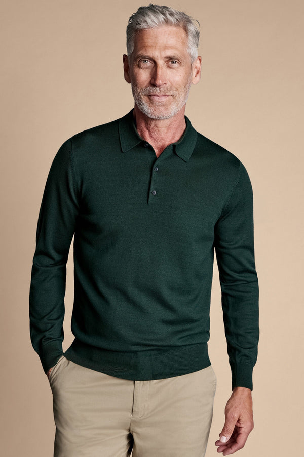 Forest Green Pure Merino Polo Neck Jumper