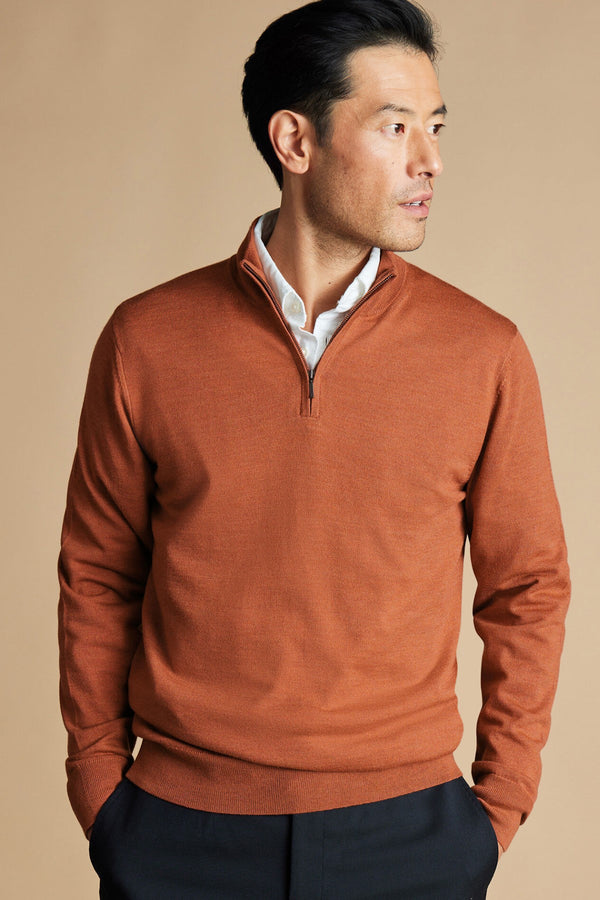 Orange Merino Zip Neck Jumper