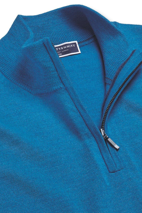 Bright Blue Merino Zip Neck Jumper