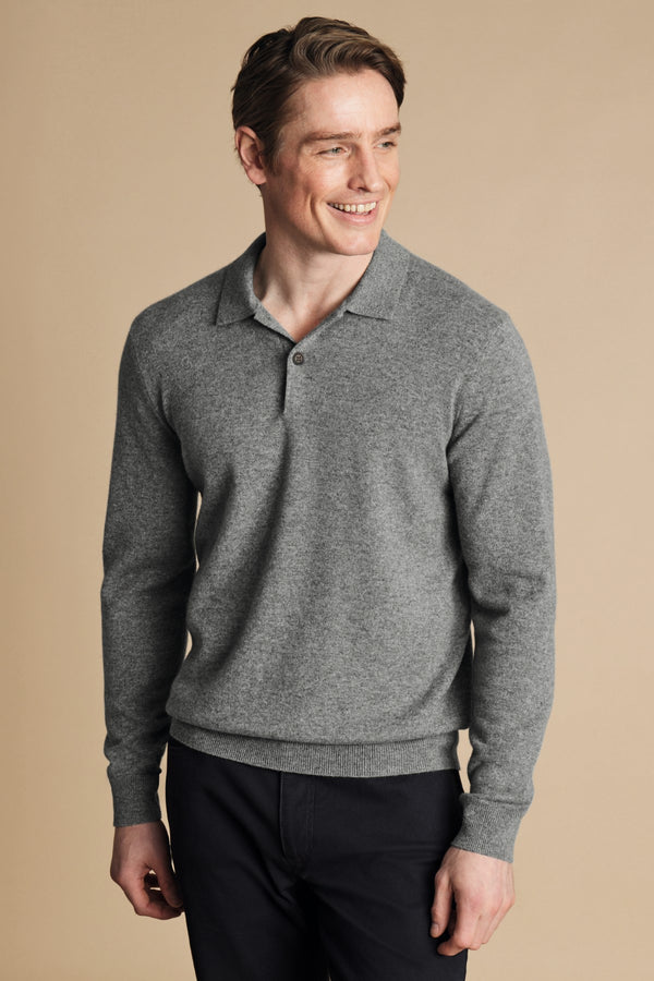 Grey Pure Cashmere Polo Neck Jumper