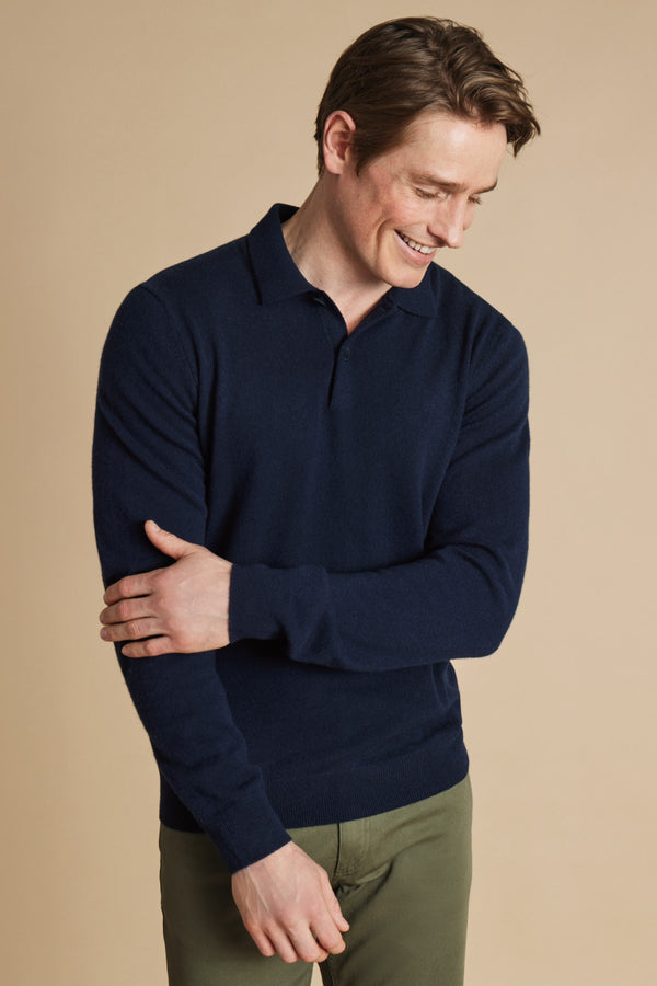 Navy Blue Pure Cashmere Polo Neck Jumper