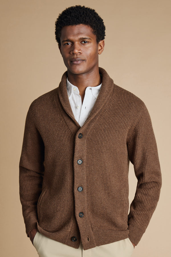 Toffee Chunky Merino Shawl Neck Cardigan