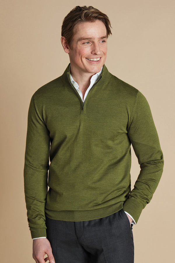 Moss Green Merino Zip Neck Jumper