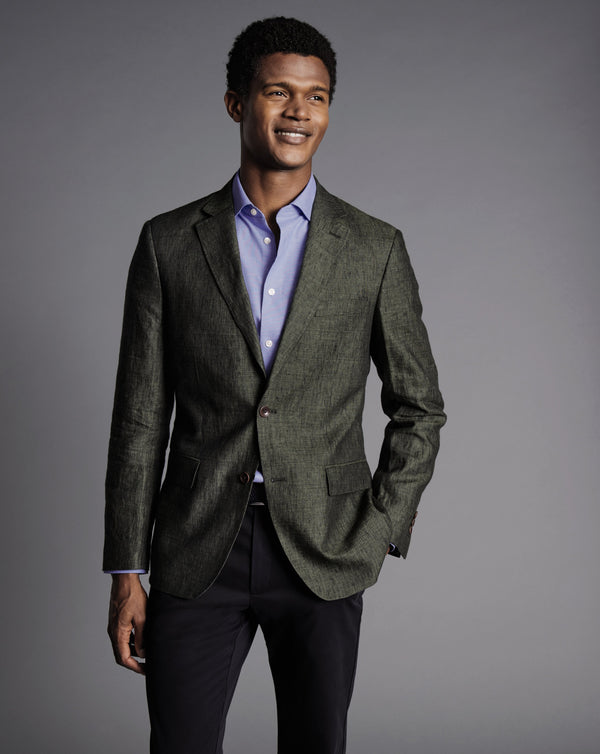 Forest Green Slim Fit Linen Jacket