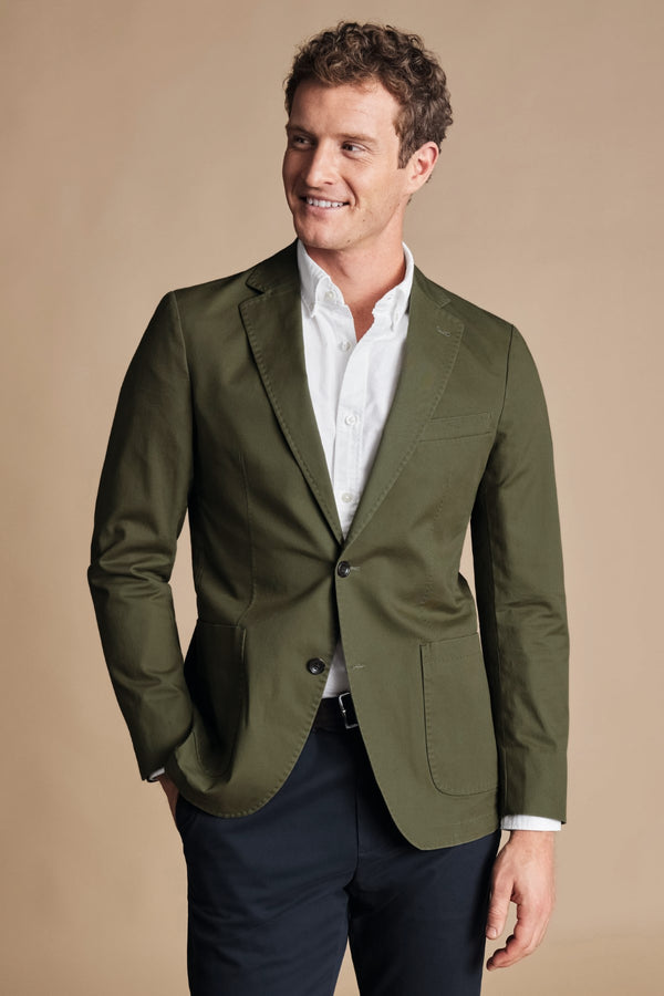 Olive Green Cotton Stretch Slim Fit Jacket