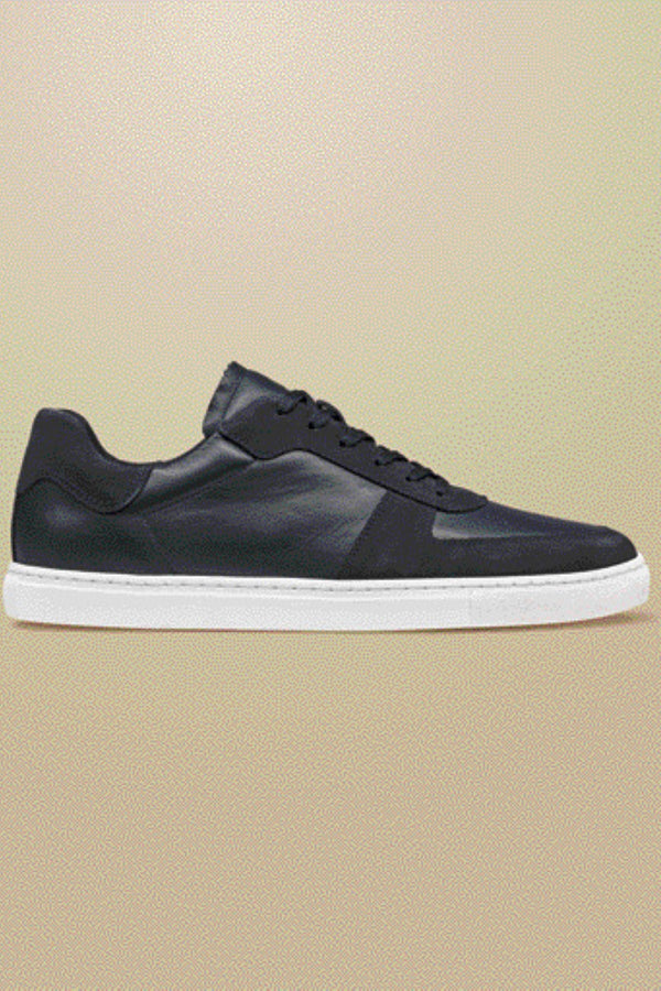 Navy Leather And Suede Cupsole Trainer