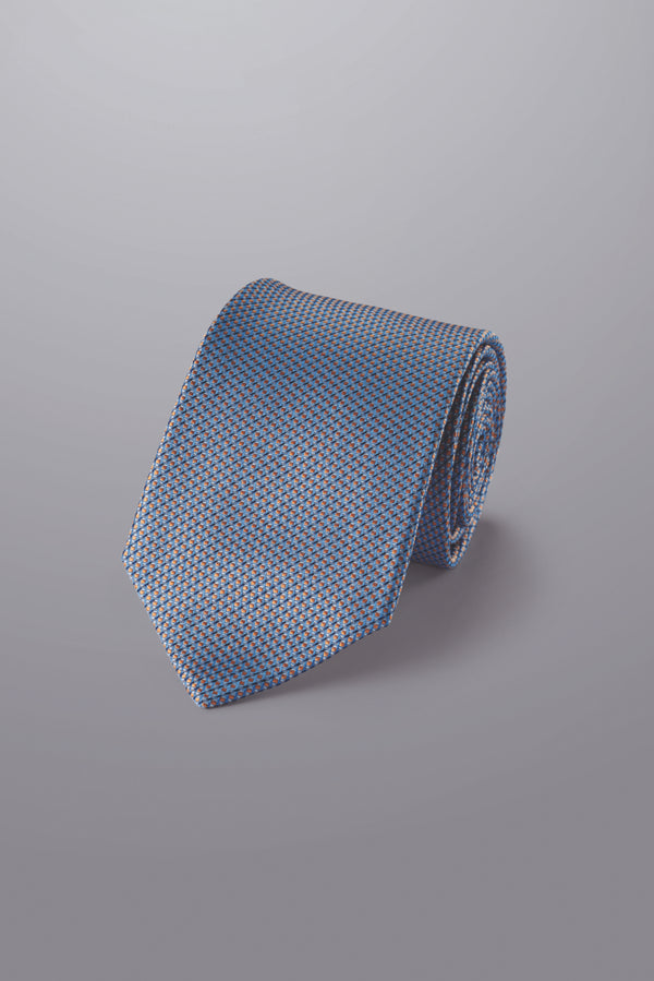 Ocean Blue And Orange Semi Plain Silk Stain Resistant Pattern Tie