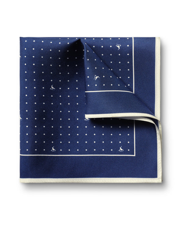 Cobalt Blue And White Spot Print Silk Pocket Square