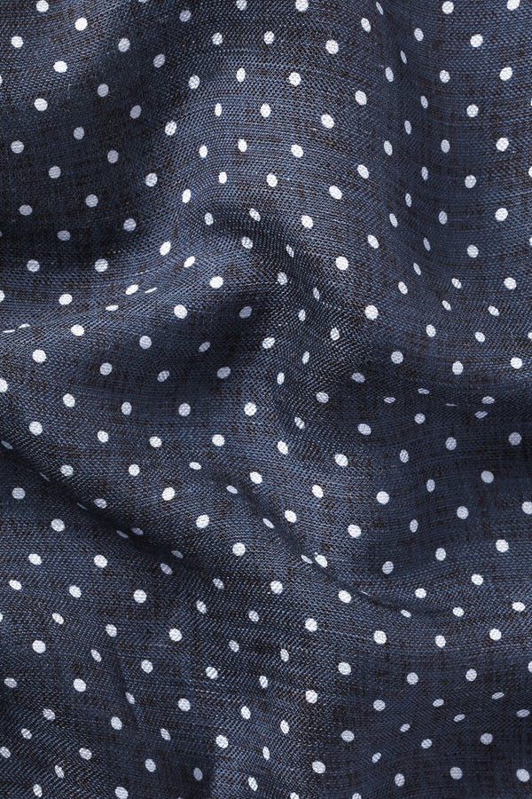 French Blue Spot Linen Silk Pocket Square