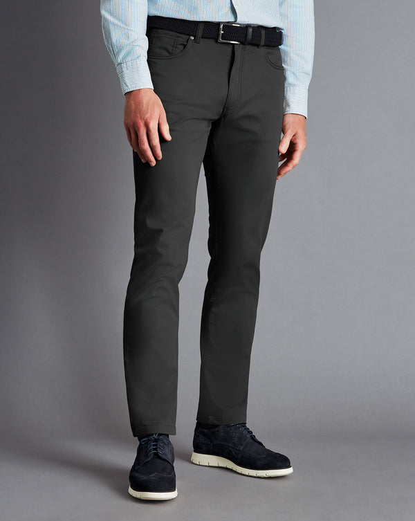 Charcoal Grey Washed Textured Slim Fit 5 Pocket Trouser