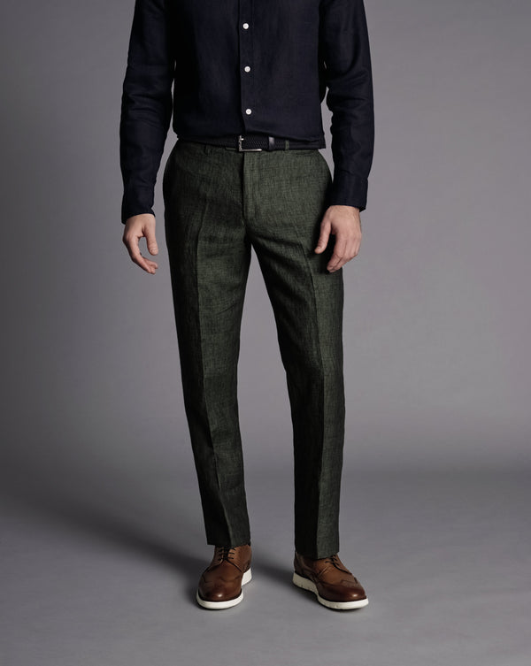 Forest Green Slim Fit Linen Trouser