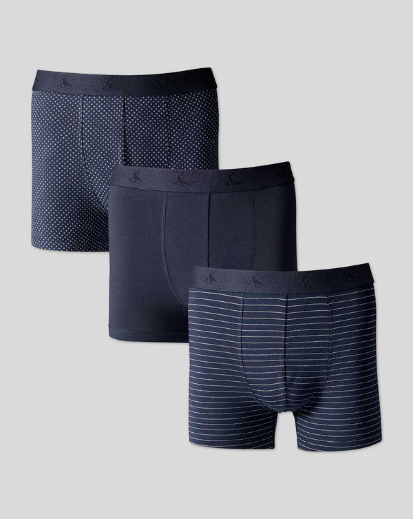 French Blue Multi Pattern 3 Pack Cotton Stretch Jersey Trunks