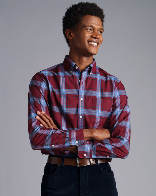 Red Check Slim Fit Non-Iron Stretch Poplin Shirt