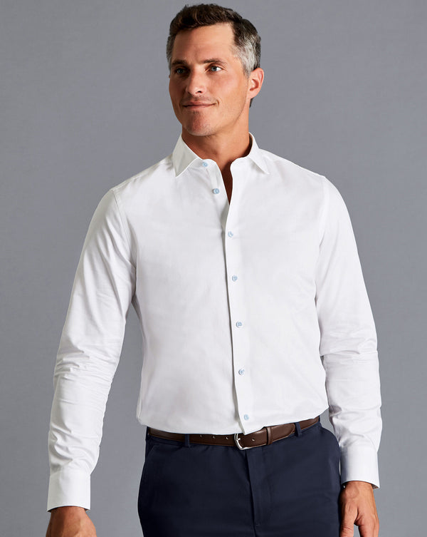 White Twill With Printed Trim Classic Fit Shirt